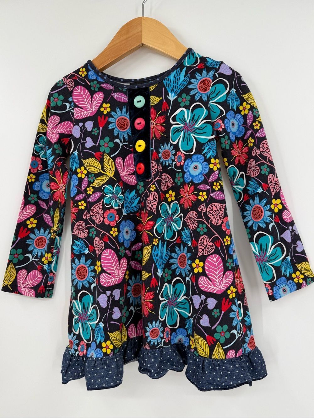 Zaza Couture Girl's Floral Cotton Long Sleeve Tunic Dress | Multi | 4T